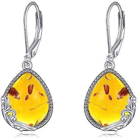 POPLYKE Amber Filigrane Teardrop Drop Dangle Ohrringe Sterling Silber Leverback Ohrringe Schmuck