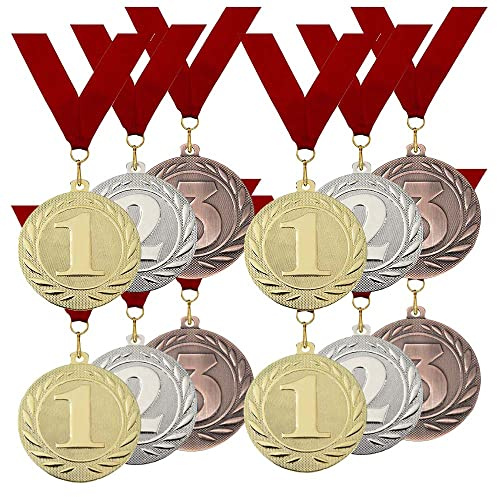 Larius Metall Medaillen -Set (12 Stück) für Sport, Wettbewerbe, Gold/Silver/Bronze 1 2 3 Platz