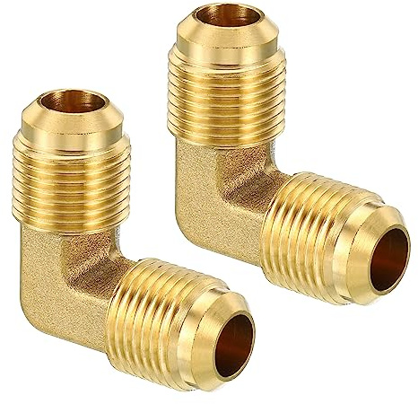 PATIKIL 3/8 x 3/8 Laiton Tuyau Raccord, 2 Paquet Flare 90 Degré Coude Tube Raccord Tuyau Adaptateur Connecteur pour Air Climatiseur Réfrigération Plomberie