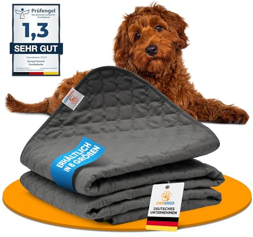 SympaTierisch wasserdichte Hundedecke - Robuste Hundematte als Schutz für Sofa & Bett - rutschfeste Hundedecke auch für große Hunde geeignet - in der Waschmaschine waschbar - 130 x 100 cm - grau