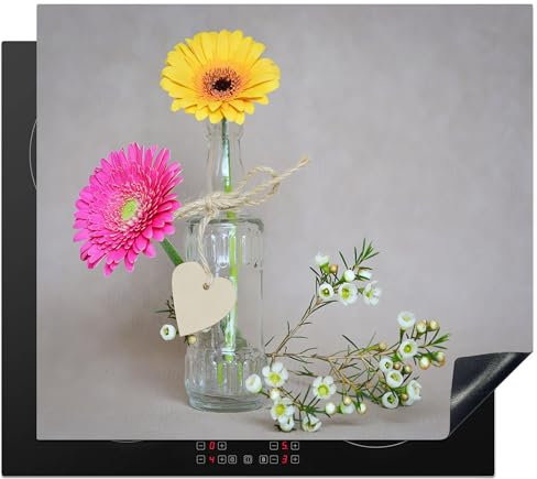 KitchenYeah© Copri Piano Cottura 59x52 cm Coprifornelli Tappetino per Induzione Fornello Tutto per la Cucina Fiori - Primavera - Vaso - Giallo - Rosa - Natura morta