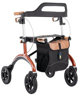 Saljol Déambulateur en carbone léger de 5,6 kg avec siège, sac, déambulateur d'extérieur pliable, hauteur d'assise 54 cm, cuivre