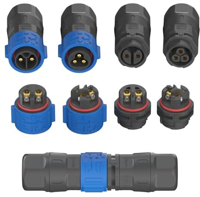 AOHUA K25 Waterproof Connector 2 Pin Male/Female Plug, IP68 Cable Connector for Ø10-15mm Wire, 300V/35A High Power Junction Box for Outdoor Power Distribution (3-Pack, Blue)