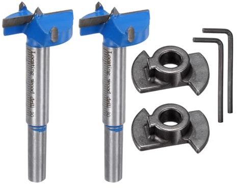 sourcing map Forstner, Fresa Punte da Trapano da 30 mm, in Carburo di Carburo, per Legno, con Codolo Rotondo, 2 Pezzi