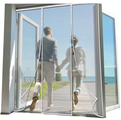 Magnetic Fly Screen Door 275x200cm White Magnetic Fly Door Screen Double,Automatic Heavy Duty Mosquito Net,Keep Bugs Out & Let Fresh Air in -for Balcony Sliding Doors