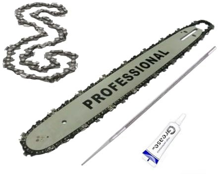 Lama e Barra Per Motosega da 30 cm 12 Pollici 3/8 1.3 mm 0,050 45 Maglie Ricambio 2 Catene in Omaggio Per Motoseghe Scoppio Potatura, Barra Guida + 1 Tubetto di Grasso Lubrificante