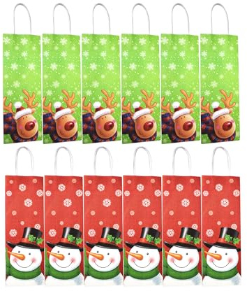 12 Flaschentüten aus Kraftpapier – 2 Designs (6+6), 12,5x9x35 cm – Perfekt für Weinflaschen, Geschenke & Partys – Hochwertige Geschenktüten für Geburtstag, Weihnachten & Kindergeburtstag (Design 2)