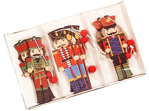 Amosfun Wooden Nutcracker Soldier Pendant Set, 9pcs Painted Christmas Hanging Decorations, Holiday Ornament for Tree Party Decor, Cute Handcrafted Wooden Christmas Craft