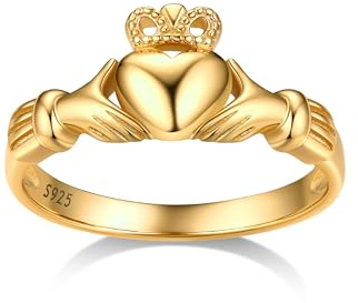 Bestyle Anillo Mujer Anillo Irlandes Anillo de Claddagh Anillos de Plata Ajustables Anillos Boda Oro Blanco Anillo de Compromiso Mujer Talla 19.75
