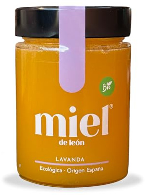 Miel d'abeille pur. Miel de Lavande - 450 gr - 100% Naturel et Biologique. Produit artisanal du terroir. Saveur intense - Arôme floral. Origine: El Bierzo. Espagne