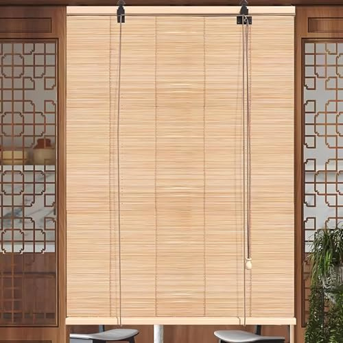 Eiauiuo Retro Bamboo Roller Blinds For Doors & Windows – Eco-Friendly Bamboo Curtains, Roman Blinds For Sun Protection, Privacy Screen, Blackout, And Soundproofing – Natural Window Coverings(110x130)