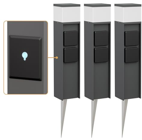 ledscom.de 3 lampioni da terra PODEL con picchetto da terra per esterni, Smart Home, 39 cm, antracite, 2 prese, lampadina G9 inclusa, 596 lm, bianco