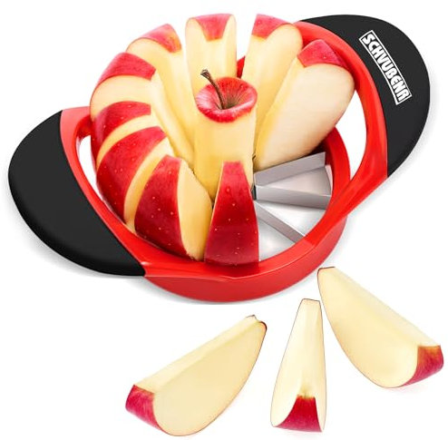 SCHVUBENR 3.5 Inch Apple Slicer with 12 Sharp Blades - Professional Apple Cutter - Stainless Steel Apple Corer - Super Sharp Apple Slicer and Corer - Slice Apple with Ease(Red)
