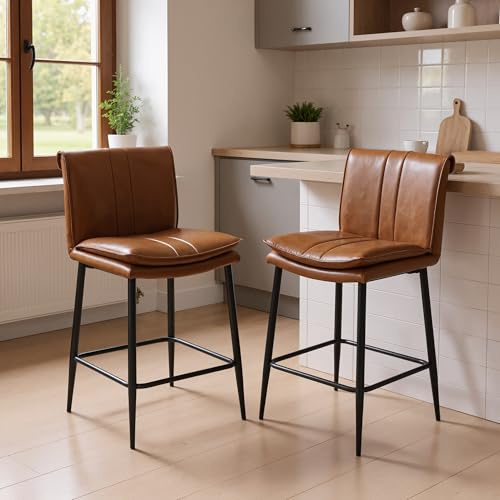 chairus 2er Set Barhocker PU Leder Gepolsterte Barstühle für Küche Armlose Thekenhoker Hochstühle Kücheninsel Wohnzimmer (Braun)