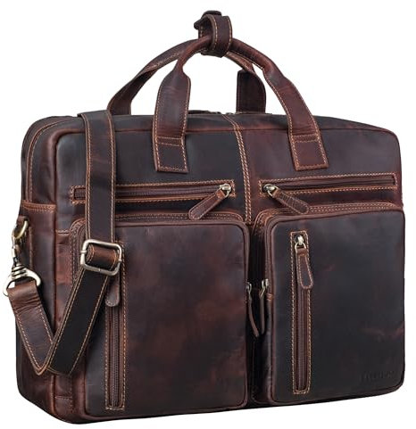 STILORD 'Goliatus' XXL Aktentasche Leder Herren & Damen Laptoptasche 17+ Zoll Sehr Große Umhängetasche Arbeitstasche Männer und Frauen Bürotasche Echtleder, Farbe:cognac - dunkelbraun