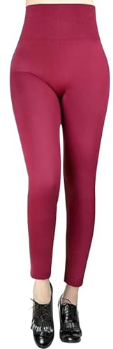 Moon Wood Donna Fleece Leggins Vita Alta Invernali Termici Push Up Leggings Foderati in Pile Elastici Morbido per Sportivi o Casual Taglia Unica Rosso