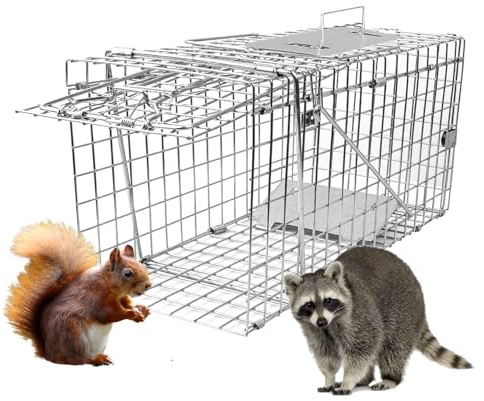 GHYKL Live Animal Cage Trap, 24 x 7 x 8 Rabbit Trap, Heavy Duty Folding Raccoon Traps, Humane Cat Trap for Stray Cats, Raccoons, Squirrels, Skunk, Mole, Groundhog, Armadillo, Rabbit