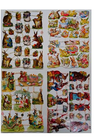 Glanzbilder Ostern Osterhase Eier Motiv Set aus 4 verschiedenen Papierbögen zum Basteln und Verzieren Poesiebilder Deko EF SET 5