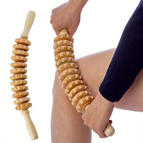 Holz-Massageroller für Faszien, 43 cm Länge, Buchenholz, Körper- und Beinmassage, Triggerpunkt-Therapie