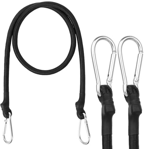 Jeffdad Lot de 2 tendeurs en caoutchouc avec mousqueton, 1 m, avec mousqueton, noir, extra solides, pour bâches de camping, porte-vélos, tente, voiture, moto