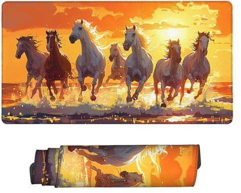 Gaming Mauspad 1200 x 600 mm XXL Gaming Mousepad Verlängertes Großes Mauspad Schreibtischauflage, Genähte Kanten Mousepad, Rutschfeste Gummibasis, Schutz für Home Office, Geschenke (Tiere Pferde) Z195