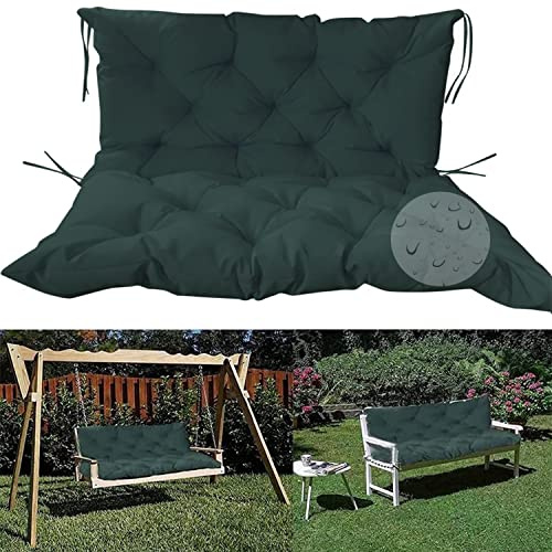 Wasserdichte, dunkelgrüne Bankkissen mit Rückenlehne für 2–3-Sitzer, rutschfeste Bänder, Outdoor-/Indoor-Terrassenmöbel, Gartenschaukel-Hängematten-Pads, 120 x 100 x 10 cm