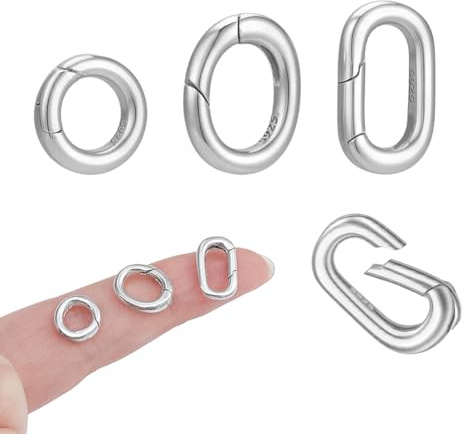 NBEADS 3 cierres de resorte de plata de ley 925 de 3 estilos, ovalados y redondos, anillos de puerta, conectores de joyería, cierres a presión para hacer joyas, collares, pulseras