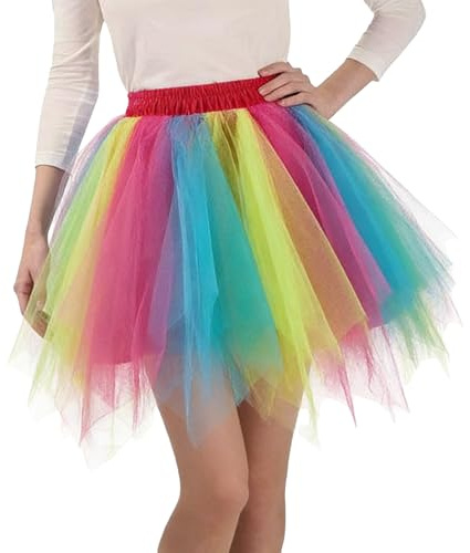 Einhorn kostüm Damen,Tüllrock Bunt Damen - Regenbogen Tutu Rock Kurz Unregelmäßiger Bunter Tütü mit Elastischem Bund Konfetti Tüllrock Karnevalskostüme 50Er Jahre Kostüm für Karneval Cosplay Party