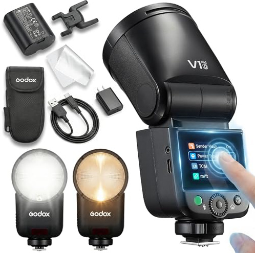 Godox V1 MID O kamerablixt för Olympus & Panasonic, 55Ws rund huvud Speedlite, 24 mm optik, 650+ blixtar, TTL/HSS 1/8000s, V1MID reseblixt för E-M1 III, Pen-F, E-PL8, E-P5 och GH4 GX85 LX100 S1