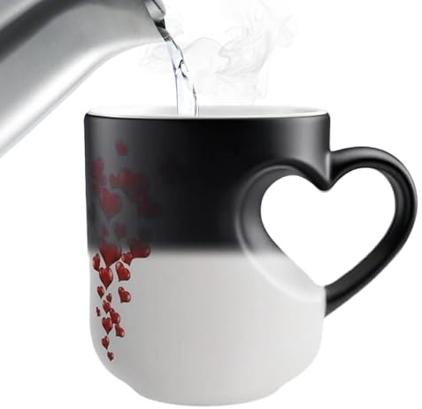 xowwyue Heart Coffee Mug, 325 Ml Ceramic Heart-Shaped Color-Changing Coffee Cup, Valentine Themed Tea Cup for Water, Drinks, Home, Kitchen