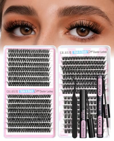 CALAILIS Wimpern Extensions Set, 4 Stile 544 Stück Cluster Lashes 60D+80D+100D+56D D Curl Lashes Extension Set mit Wimpernkleber und Sealer Lash Remover und Applikator (10-16mm)