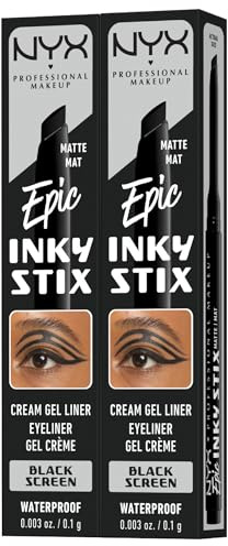 NYX Professional Makeup Epic Inky Stix Eyeliner aus cremigem Gel, wasserfest, abgeschrägte Spitze, intensive Farbe, schnelltrocknend, langanhaltend, matte Oberfläche, Farbe 01 Black Screen – 2