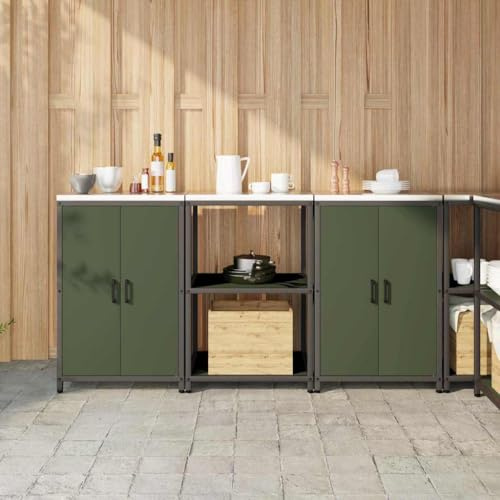 Owoxanthellate Kitchen Pantry Cabinet Set Olive Green Steel 180x50x92 cm 3-piece Storage Unit with Adjustable Feet Robust Indoor Outdoor for Modern Living Room Garage