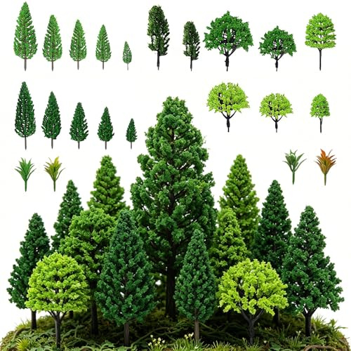 PGonline 40 alberi per modellismo, (4-16 cm), alberi in miniatura, miniature miste e cespugli, treno ferroviario, paesaggio per progetti e paesaggi fai da te, accessori per modellismo ferroviario