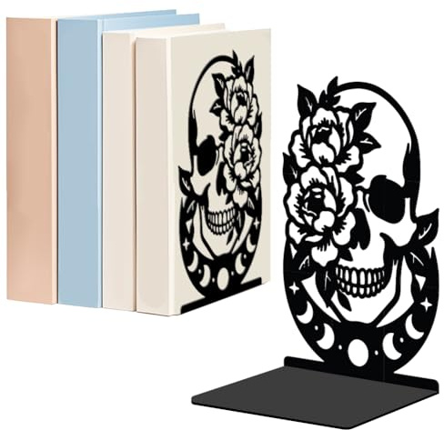 WADORN 1 Paire de Serre-Livres Décoratifs Métalliques Gothiques Crâne pour Étagères, Serre-Livres Robustes Modernes Anti-dérapants Support de Livres pour École Bibliothèque Bureau à Domicile