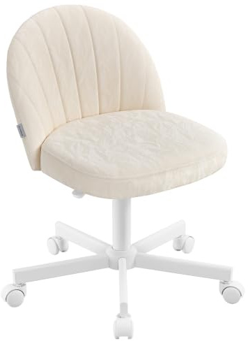 SONGMICS Homeoffice-Stuhl, Schminkstuhl aus PU-Leder, Schreibtischstuhl, Schaumstoffpolsterung, höhenverstellbar, für Arbeitszimmer, Schlafzimmer, Ankleidezimmer, Weiß OBG027W101