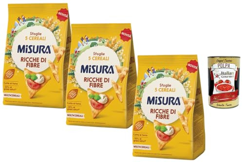 Italian Gourmet Bundle Ballaststoffreiche 5-Cerealien-Cracker 3x 170g + Italian Gourmet Polpa Gratis – Italienische Sfoglie Multicereali, Ofengebacken, Snackgebäck für Aperitivo & Dips 510g