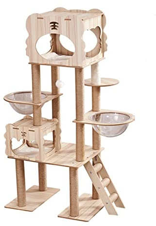 Cat Condo Katt klätterställning kattträd integrerad dubbel rymdkapsel dubbelströ kattsand tiger kattvilla i flera våningar(A)