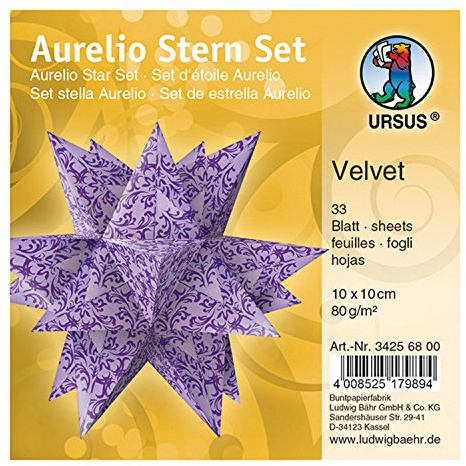 Ursus 34256800 - Faltblätter Aurelio Stern Velvet, lila / rosa, 33 Blatt, aus Papier 80 g/qm, ca. 10 x 10 cm, beidseitig bedruckt, ideal als Weihnachtsdeko
