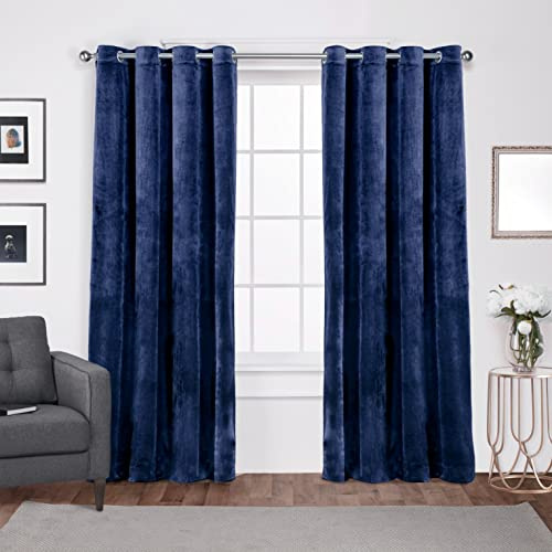Exclusive Home Velvet Heavyweight Light Filtering Grommet Top Curtain Panel Pair, 54x96, Navy