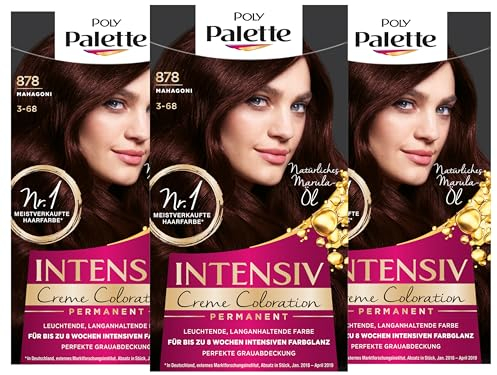 SCHWARZKOPF POLY PALETTE Intensiv Creme Coloration, Haarfarbe 878/3-68 Mahagoni, 3er Pack (3 x 128 ml)