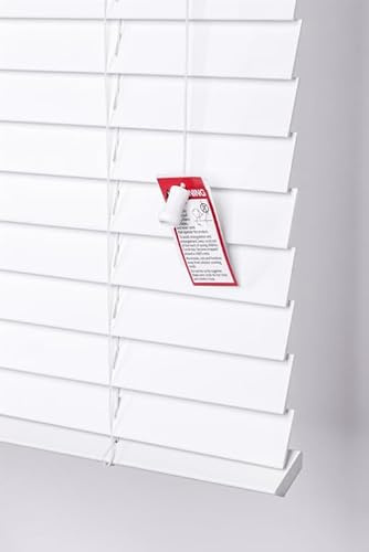 Funky Gadgets Smooth Faux Wood Wooden Venetian Blinds with Strings and THE OTHER with TAPE 50mm Slats TRIMMABLE (White, 90cm width x 150cm drop)