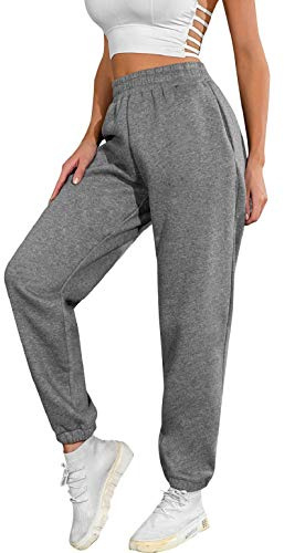 heekpek Pantalon Chandal Mujer Pantalon Algodon Deportivo Sueltos Largos Pantalon Jogger para Mujer Pantalones Deporte con Bolsillos y Elastica Cintura Alta Casual Ropa de Casa, Gris Oscuro, XL