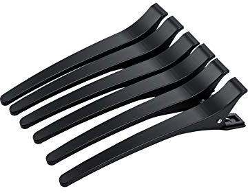 PONIK'S PROFESSIONAL - Haarklammer gerade, Clips aus Kunsstoff, Friseurbedarf – Haar Klammern, Haarspangen für Friseur, Haarclips, Klipse – 6 Stück, schwarz, 12 cm