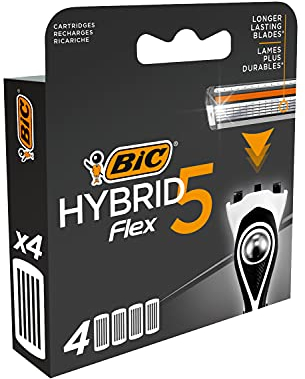 BIC Hybrid 5 Flex Men's Shaver Refills with 5 Moveable Nano-Tech Titanium Coated Razor Blades - Box of 4 Cartridges