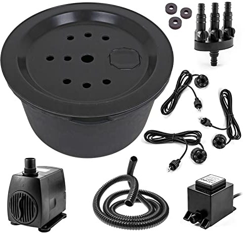 CLGarden Springbrunnenbecken Set mit 90 Liter Becken und GFK Abdeckung Springbrunnen Pumpe SP3 DIY LED Belechtung Springbrunnenbecken