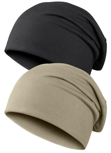 Kiiwah 2 st unisex slouchy beanie-mössa, vinter slokande mössa hatt, jersey skalle keps för män och kvinnor, Svart, khaki, one size