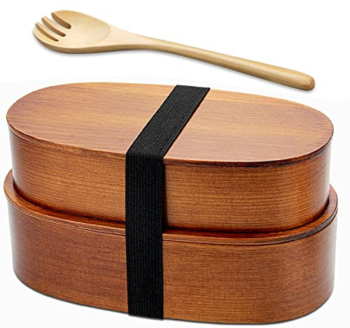 YFWOOD Japanese Bento Box, Lunch Boxes, Japanese Double Layer Natural Wooden Bento Boxes Lunch Box For Adult Picnicking Office Hiking Camping