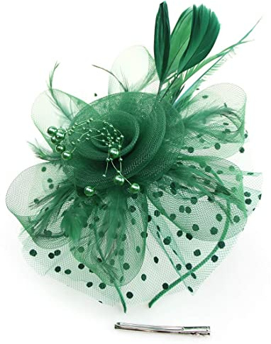 Fascinator-hatt för kvinnor damer bröllop fascinatorer tebjudning hatt klaff pillerlåda hatt Ascot race hatt fjäder blomma fascinator pärlor med pannband hårklämmor prickig näthatt huvudbonad
