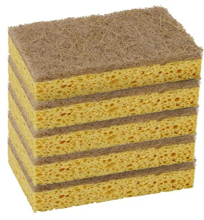 GRÜNERLE Öko Spülschwamm, Putzschwamm, Küchenschwamm, Zweiseitiger Reinigungsschwamm, Schwamm Küche, Fleckenentferner, Scheuerschwamm, Größe: 11,3 x 6,8 x 2cm, 5 Stück